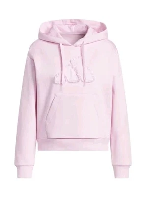 Adidas Essentials Women Ruffled Logo Graphic Hoodie Size S Cotton Clear Pink New - Image 1 of 4