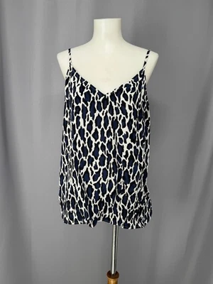 Equipment Femme Shirt Womens Large Blue Black Leopard Silk Cami Tank Top - Image 1 of 4