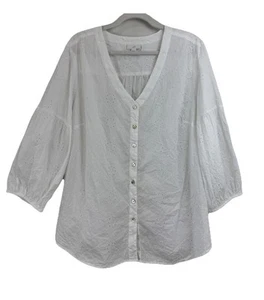 2X J Jill White Eyelet Embroidered Cotton Top Boho V Neck Great Condition - Picture 1 of 6
