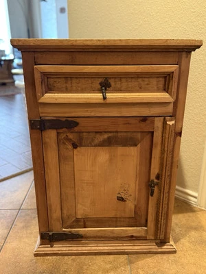 Vintage Pine 1 Drawer 1 Cabinet Rustic Nightstand Made In Mexico Solid Wood - Image 1 of 4