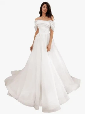 Off Shoulder Tulle Wedding Dresses for Bride A Line Long Puffy Dress Size 4 - Image 1 of 4