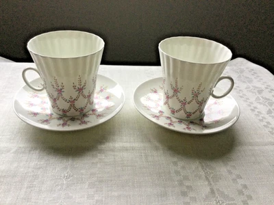 Imperial Lomonosov Juego de 2 pares de tazas y platillos de té blanco rosa flores vintage Foto 1 de 4