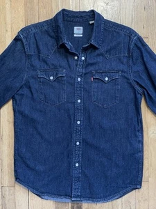 Levi’s Classic Barstow Sz M Indigo Blue Denim Snap Long Sleeve Western Shirt - Picture 1 of 5