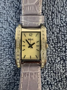 Relic Womens Watch ZR55119 MOP Dial Lavendar Leather Band Crystal Bezel New Batt - Picture 1 of 4