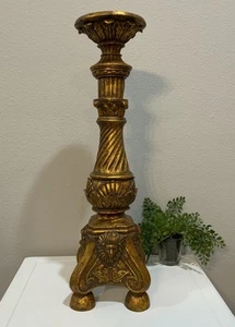 Vtg LG Gold Lions Head Acanthus Leaf Resin Column Pillar Candle Holder 19” H - Picture 1 of 10