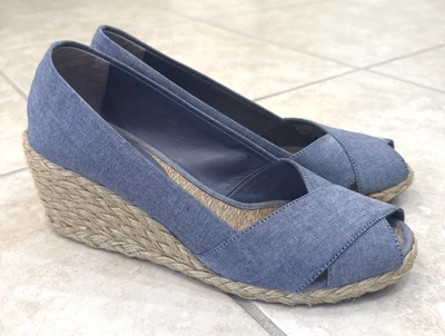 Lauren Ralph Lauren Cecilia Azul Alpargata Tacones Talla 9B Puntera Abierta Sandalias Cuña Foto 1 de 4