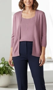 Sigrid Olsen Seide verziert Strick Cardigan Cami Top Twin Set Größe 2X Mauve EUC - Bild 1 von 21