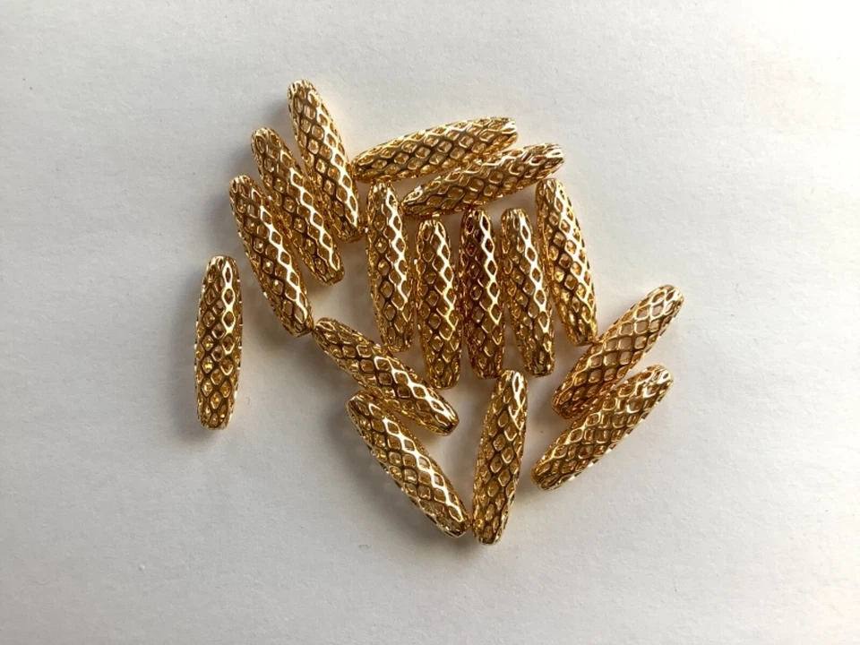 10 Extra Long Gold Plated Filigree Melon Beads - Image 1 of 1