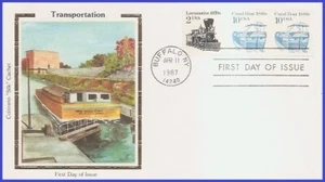 USA3 #2257 U/A COLORANO SILK FDC STR2 Canal Boat block tagged - Bild 1 von 1