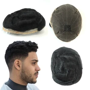 Toupee for Men French Lace Human Hair System Hairpieces Medium Density 8X10 #1B - Picture 1 of 6