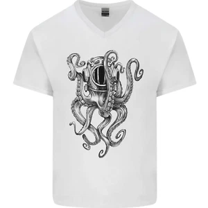 Scuba Diving Octopus Diver Mens V-Neck Cotton T-Shirt - Picture 1 of 3