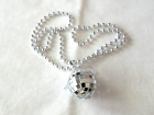 Mirrored Disco Ball Necklace Retro 70's  1.5" Mardi Gras Silver Beads New