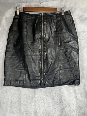 Falda de cuero negra con cremallera vintage Avon Fashions para mujer talla 13/14 motociclista años 90 Foto 1 de 4