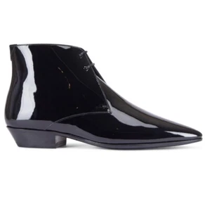Saint Laurent Jonas Patent Black Heeled Ankle Boots Size 38.5 Retail $945 - Picture 1 of 4