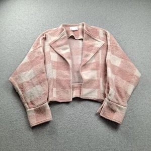 Anthropologie Jacket Women Medium Pink Cardigan Plaid Cropped Coat Cozy Cottage - Picture 1 of 9