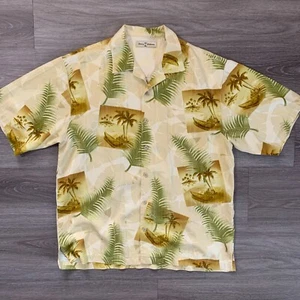 Tommy Bahama Seide Hawaiihemd Knopfleiste Herren Large Beige Kurzarm Handfläche - Bild 1 von 7