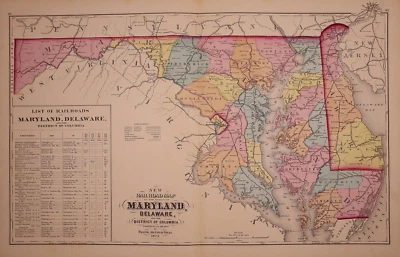 Mapa ferroviario de Maryland 1873 - Delaware + El distrito de Columbia (17x27)-#10 Foto 1 de 3