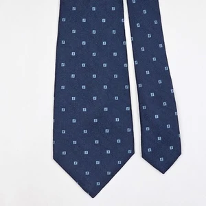 FENDI TIE All Over FF on Dark Blue Woven Silk Necktie - Picture 1 of 7