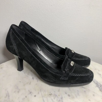 TALBOTS BLACK LEATHER HEELS SZ 6.5 B Suede Loafers Pumps Shoes Career -D1 - Image 1 of 4