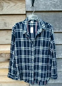 Aeropostale Navy Plaid Long Sleeve Button Down Front Women's Fashion Shirt NWT - Picture 1 of 12
