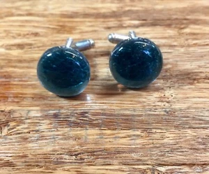 Cuff Links with Handmade Blue Gray Color Fused Dichroic Glass Bead FREE Shipping - Picture 1 of 11