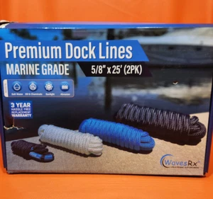 Premium Boat And Pontoon Dock Lines 5/8" By 25' Marine Grade Color Blue Lot of 2 - Picture 1 of 16