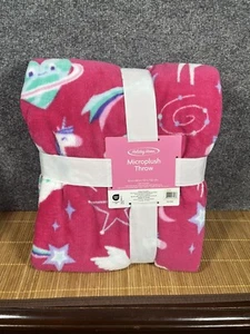 Holiday Home Micro Plush Throw Pink Unicorns and Hearts 50” X 60” Blanket NEW - Picture 1 of 4