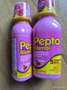 2 Pepto Bismol Liquid 5 Symptom Relief Upset Stomach Diarrhea Relief 8 Oz Cherry - Picture 1 of 5