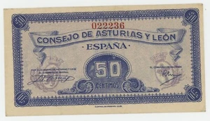 Spanien España Asturien y Leon 50 Centimos ND 1936 P S603 VZ+ zirkulierte Banknote - Bild 1 von 2