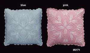 Handmade Cotton Crochet Pillow Cushion Cover 16x16" Square, Blue or Pink On Sale - Picture 1 of 5