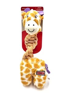 KONG Knots Twists GIRAFFE M/L Low Stuff Squeak Braided Rope Tug & Shake Dog Toy - Picture 1 of 11