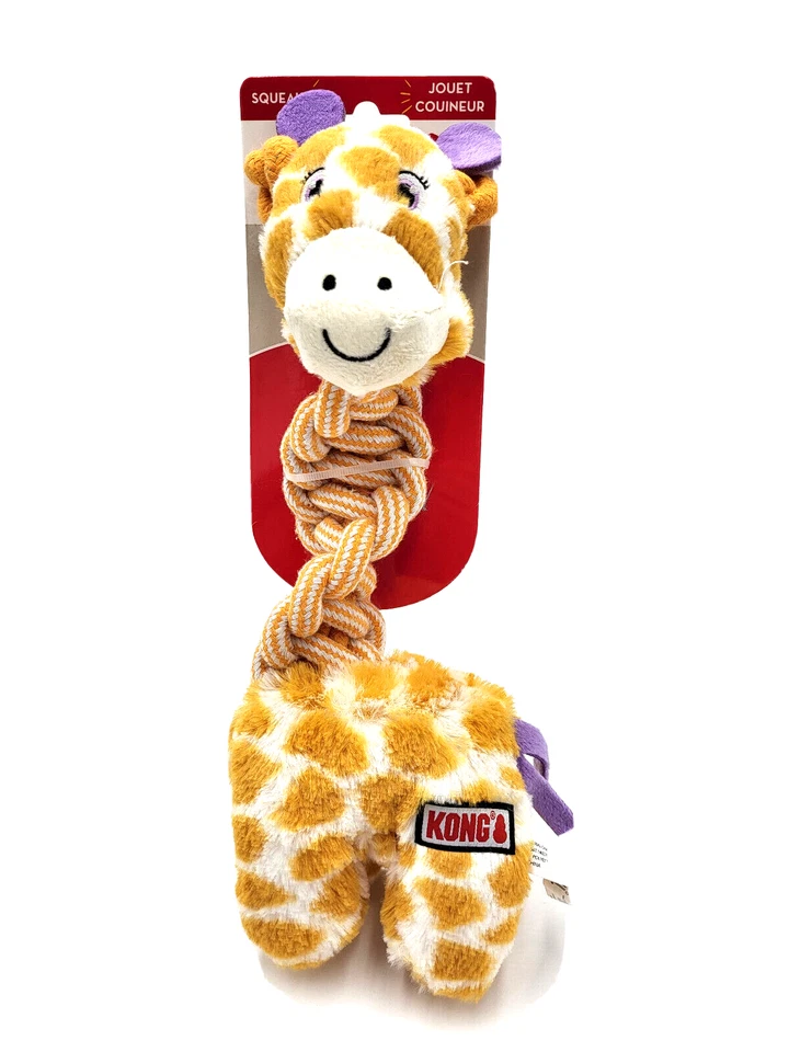 KONG Nudos Twists JIRAFA M/L Low Stuff Chirrido Cuerda Trenzada Tirar y Agitar Juguete para Perro Foto 1 de 4