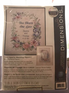DIMENSIONS Estampado Punto de Cruz Kit Dos Corazones Un Amor 11X14 NUEVO - Imagen 1 de 4