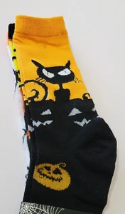 Lebra Halloween Crew Socken 3 Paar Katzen Zuckermais Hexe Größe 9-11 Baumwolle NEU - Bild 1 von 6