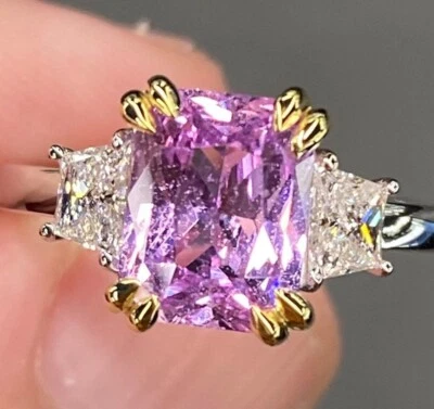 3.70 Ct Certified Lab Grown Diamond Purple Sapphire Ring Radiant 14K Multi Gold - Image 1 of 4