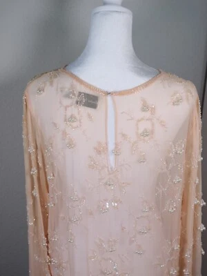Vintage 80’s 90’s Sequin Beaded Formal Dress Cocktail Peach Skirt - Image 1 of 4