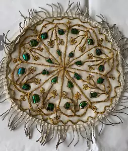 Antique Handmade embroidered table mats embellished with beetle-shells X7 - Picture 1 of 18