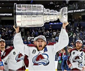 Nathan MacKinnon Avalanche Unsigned 2022 Stanley Cup Champs Raise Cup Photo.