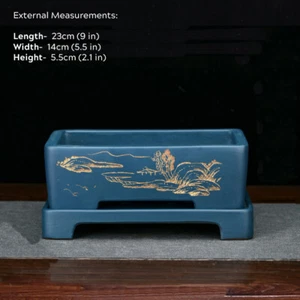 Large Rectangular Bonsai Pot W Tray High-grade Classic Chinese Purple Sand Pots - Picture 1 of 14