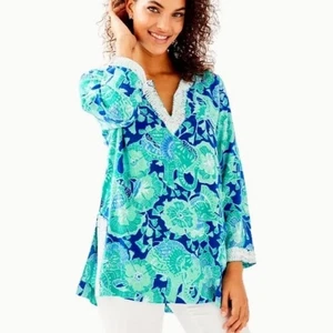 Top túnica Lilly Pulitzer Renato lentejuelas floral tropical para mujer mediano nuevo con etiquetas ágata - Imagen 1 de 13