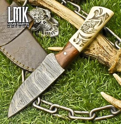 LMK Forged Skinner Knife Twist Damascus ScrimShaw Bone Hunting Limited Edition - Image 1 of 4