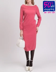 RRP€240 SEMICOUTURE Midi Pink Jumper Dress Size S Angora Wool Blend Bardot Neck - Imagen 1 de 5