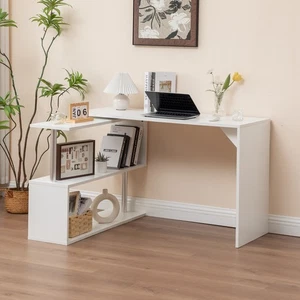 Schreibtisch Eckschreibtisch mit Regalen Computertisch Bürotisch Weiß - Bild 1 von 9