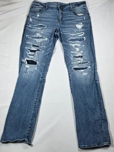 American Eagle Airflex Skinny Denim Jeans Men's 36x34 Blue Distressed - Picture 1 of 11