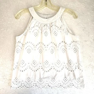 Anthropologie Adiva Tank Top Womens L White Floral Embroidery Lined Cotton Beach - Picture 1 of 13