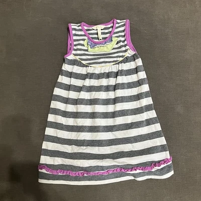 Matilda Jane Girl Size 6 Vanilla Swirl Dress The Adventure Begins Gray Stripes - Image 1 of 4