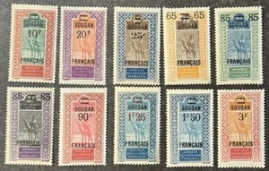 Juego de estampillas del PD, Sudán francés, 1925-27, SC 51-60, MLH, en muy buen estado - Imagen 1 de 1