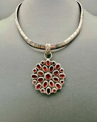 Collar Omega Milor Italia Plata de Ley 925 Alamandina? Colgante Granate 49gTW Foto 1 de 4