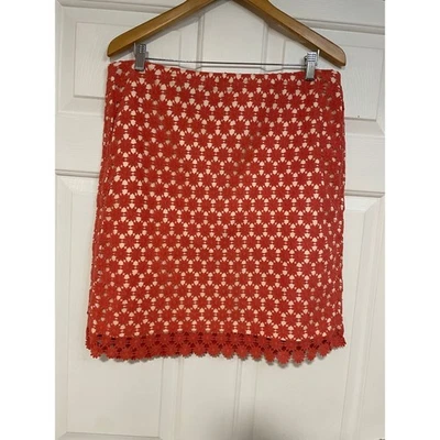Saia lápis curta floral Talbots margarida renda feminina 14 coral laranja rosa crochê - Imagem 1 de 4