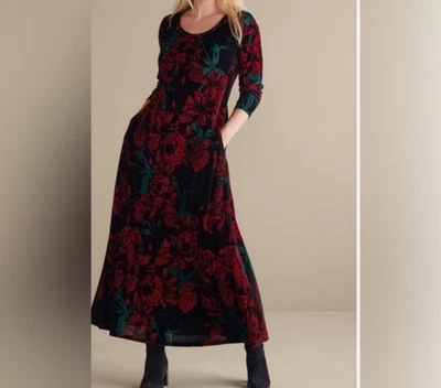 SOFT SURROUNDINGS Santiago Floral Red Black Velvet Maxi Dress Size PXL - Image 1 of 4